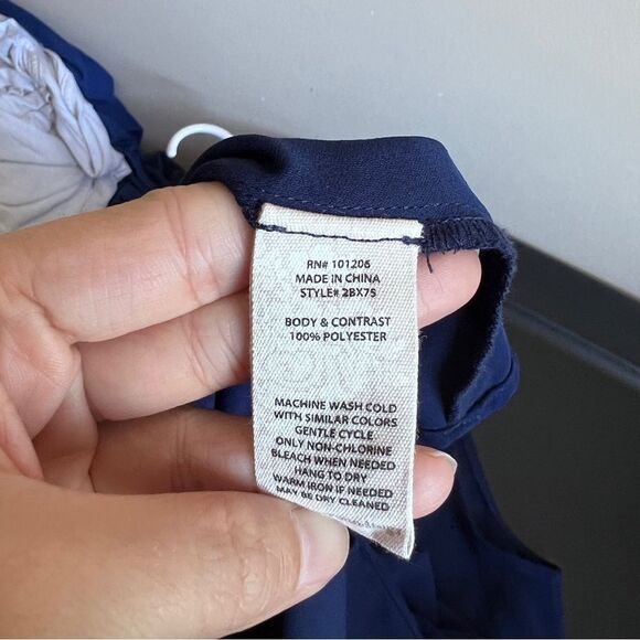 Soft Surroundings Navy Blue Zipper Back Mesh Trim Teagan Tunic Tank Top - Picture 3 of 4